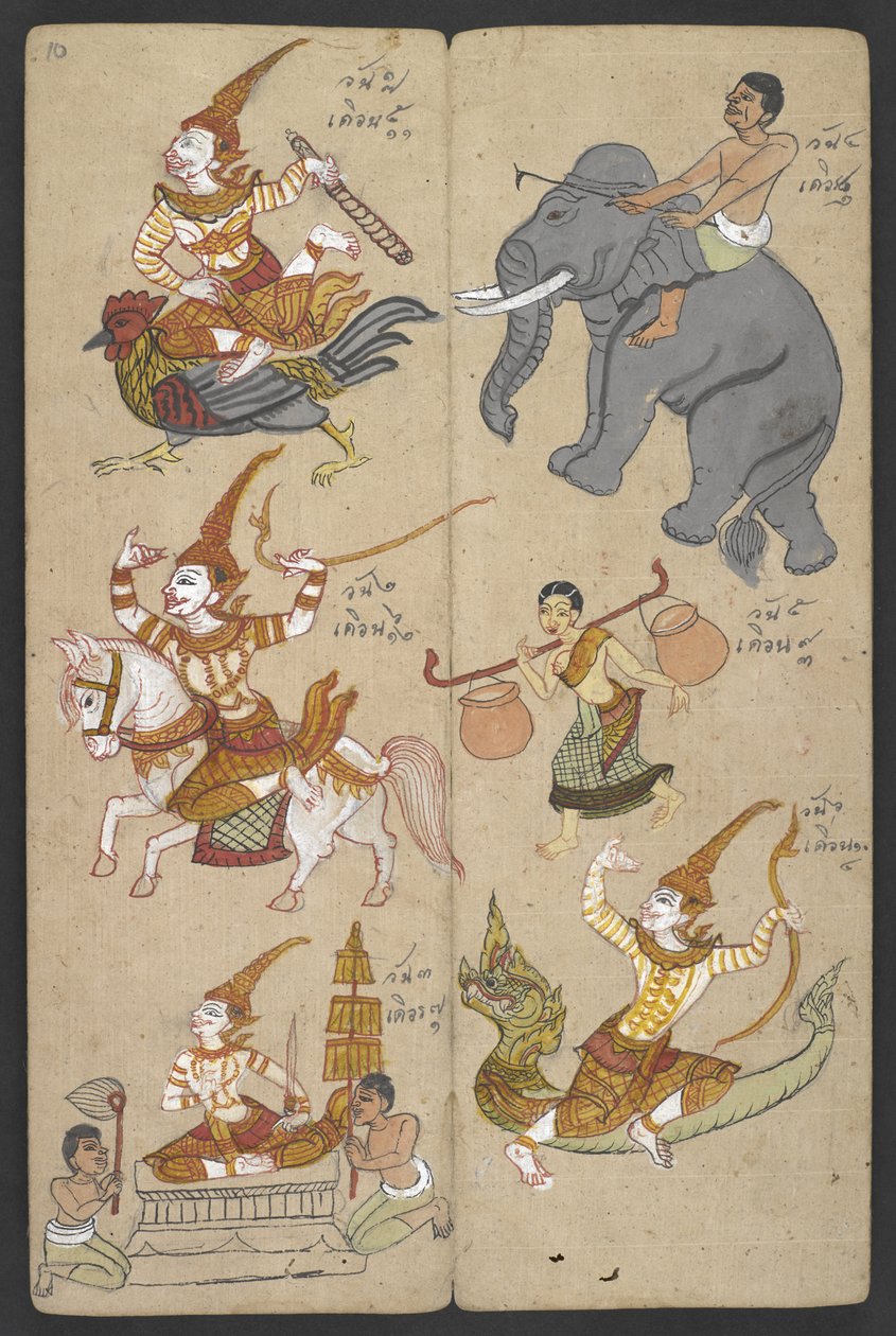 Lub 16455 f.10r, Zwierzęta z Zodiaku, z Phrommachat (pergamin) autorstwa Thai School