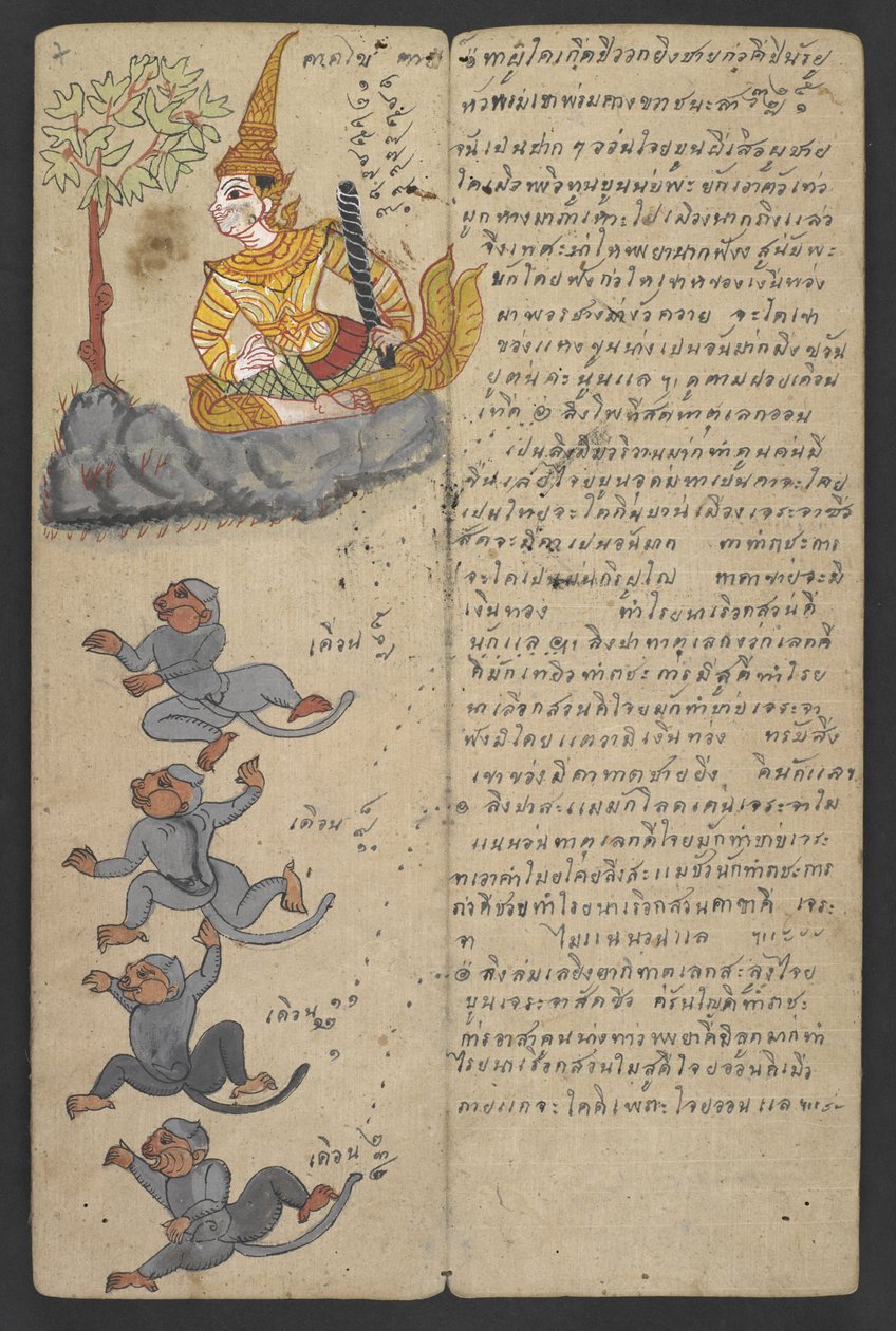 Lub 16455 f.7r, Zwierzęta z Zodiaku, z Phrommachat (pergamin) autorstwa Thai School