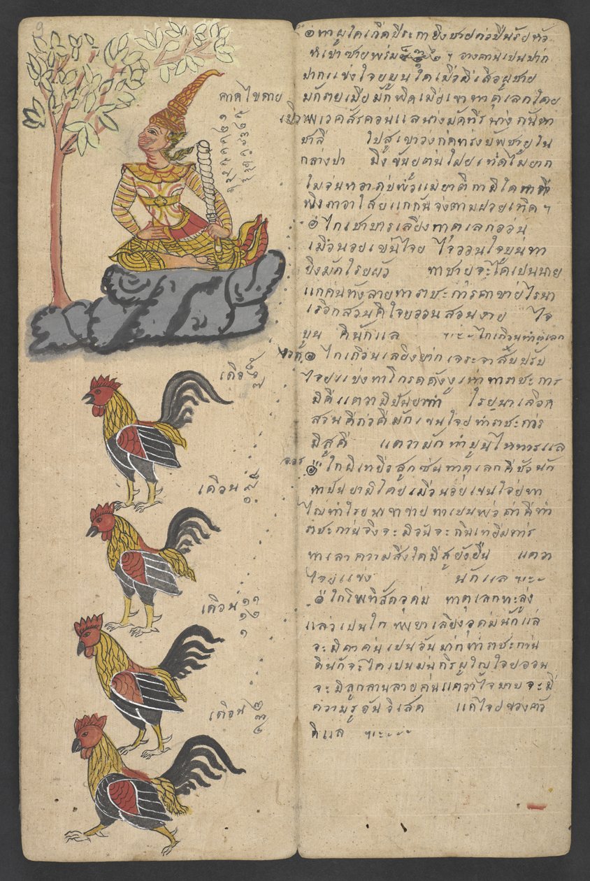 Lub 16455 f.9r, Zwierzęta z Zodiaku, z Phrommachat (pergamin) autorstwa Thai School