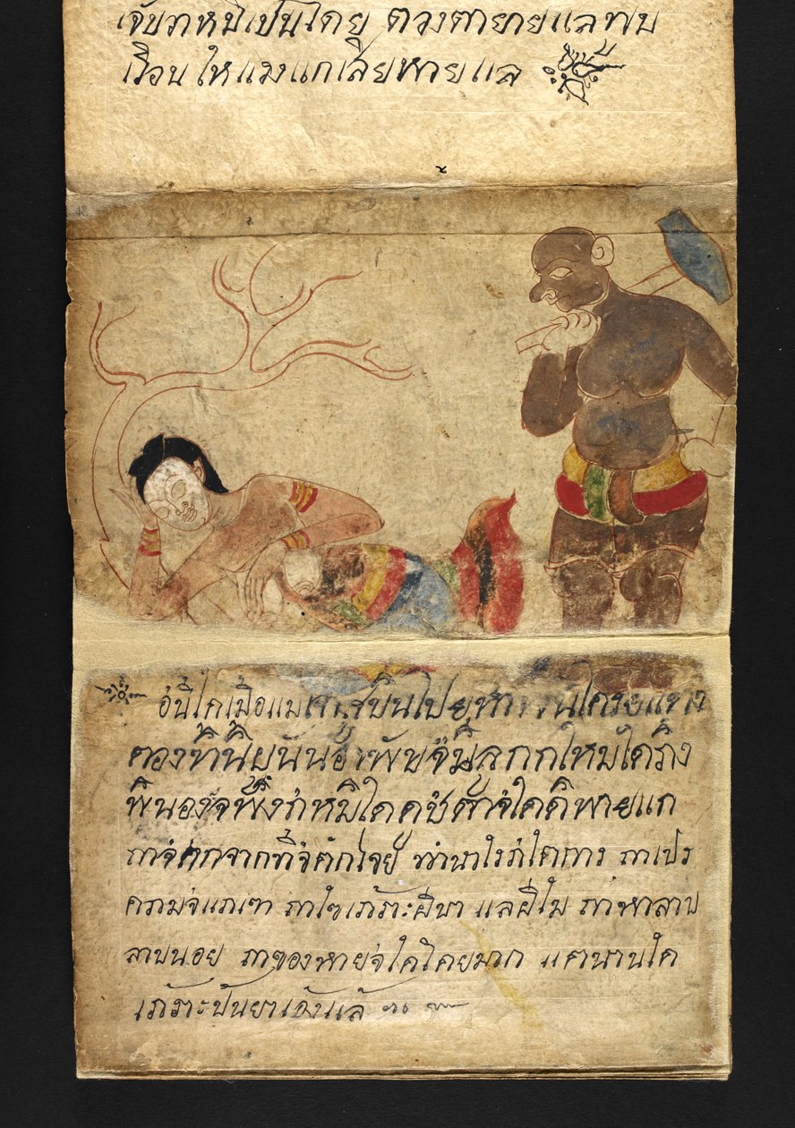 Lub. 16482, f.48 „Satra”  O wróżbiarstwie i poradach dotyczących szczęśliwego i zdrowego życia (książka składana papierowa) autorstwa Thai School