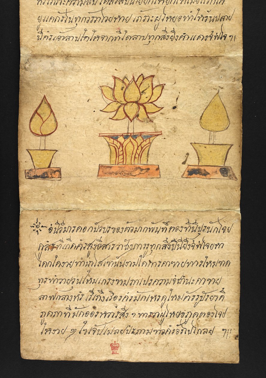 Lub. 16482, f.63 „Satra”  O wróżbiarstwie i poradach dotyczących szczęśliwego i zdrowego życia (książka składana papierowa) autorstwa Thai School