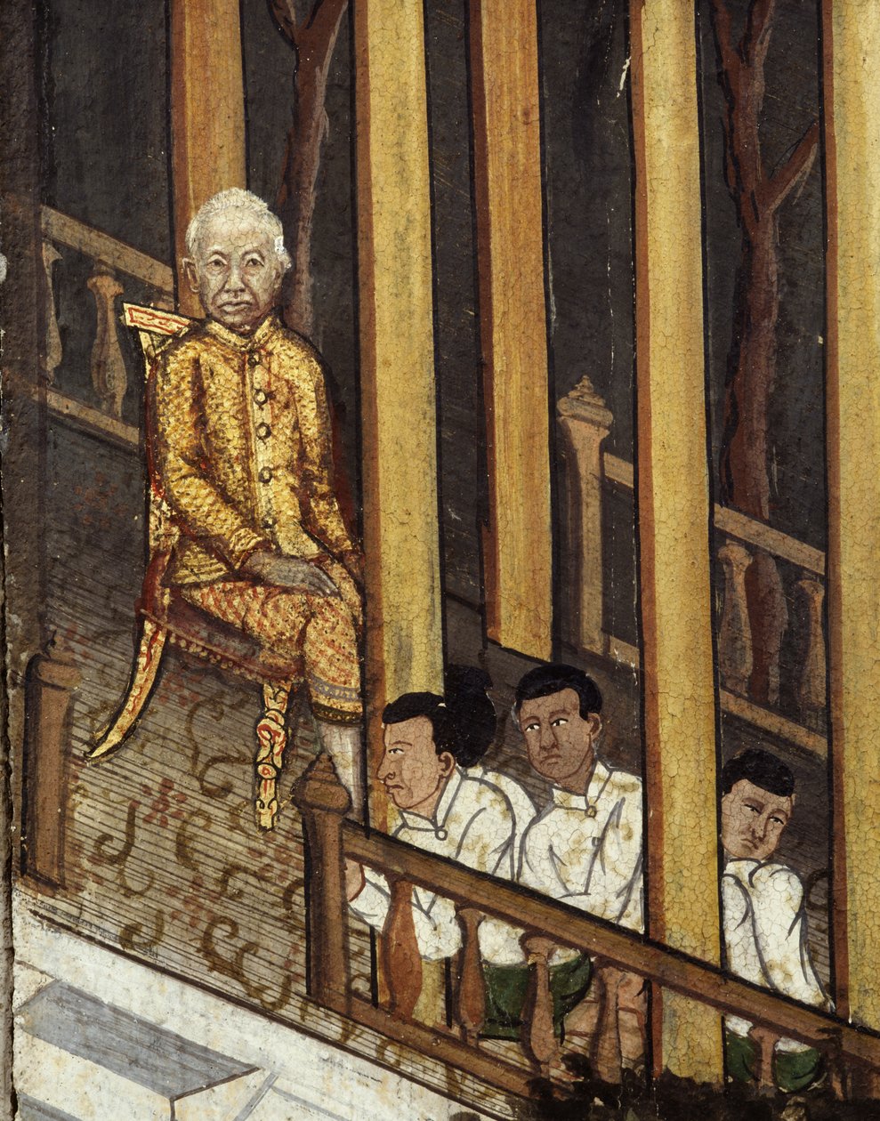 Portret Ramy VI oglądającego zaćmienie słońca w 1868 roku (malarstwo ścienne) autorstwa Thai School
