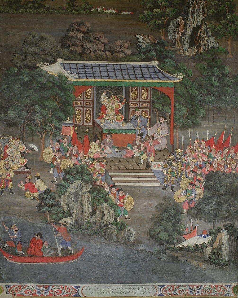 Scena z chińskimi wpływami, Sala Geng, Wat Bowonniwet Vihara, Bangkok autorstwa Thai School