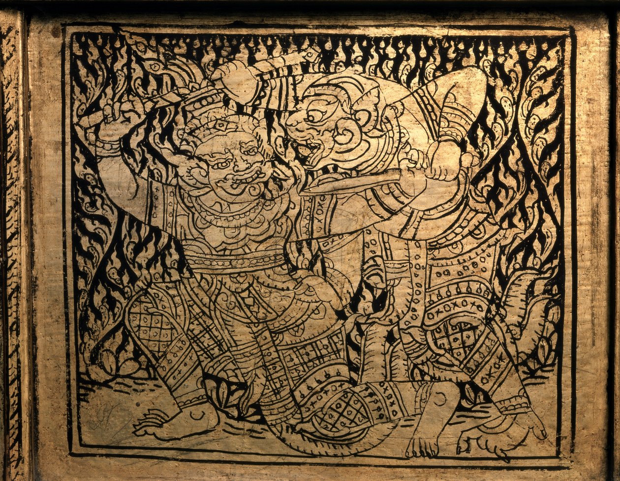 THAI ART: Epizod z "Ramajany". Gabinet książki, styl Bangkoku autorstwa Thai School