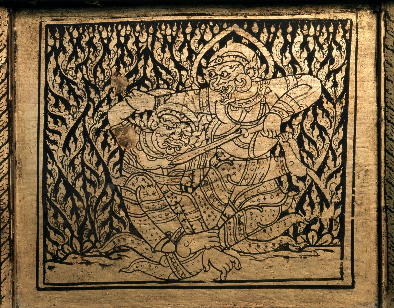 THAI ART: Epizod z "Ramajany". Szafka na książki, Bangkok Style. autorstwa Thai School