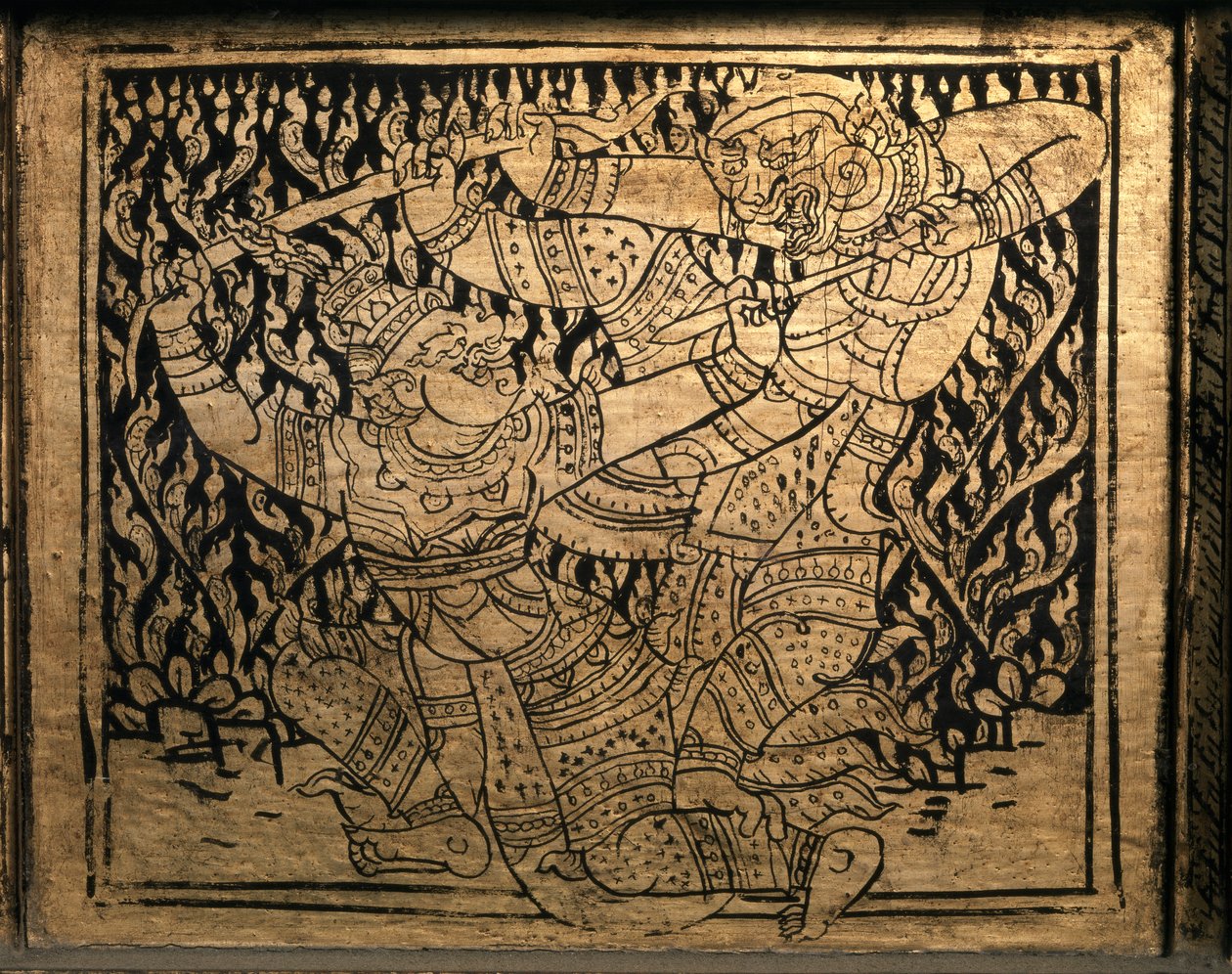 THAI ART: Epizod z "Ramajany". Szafka na książki, Bangkok Style. autorstwa Thai School