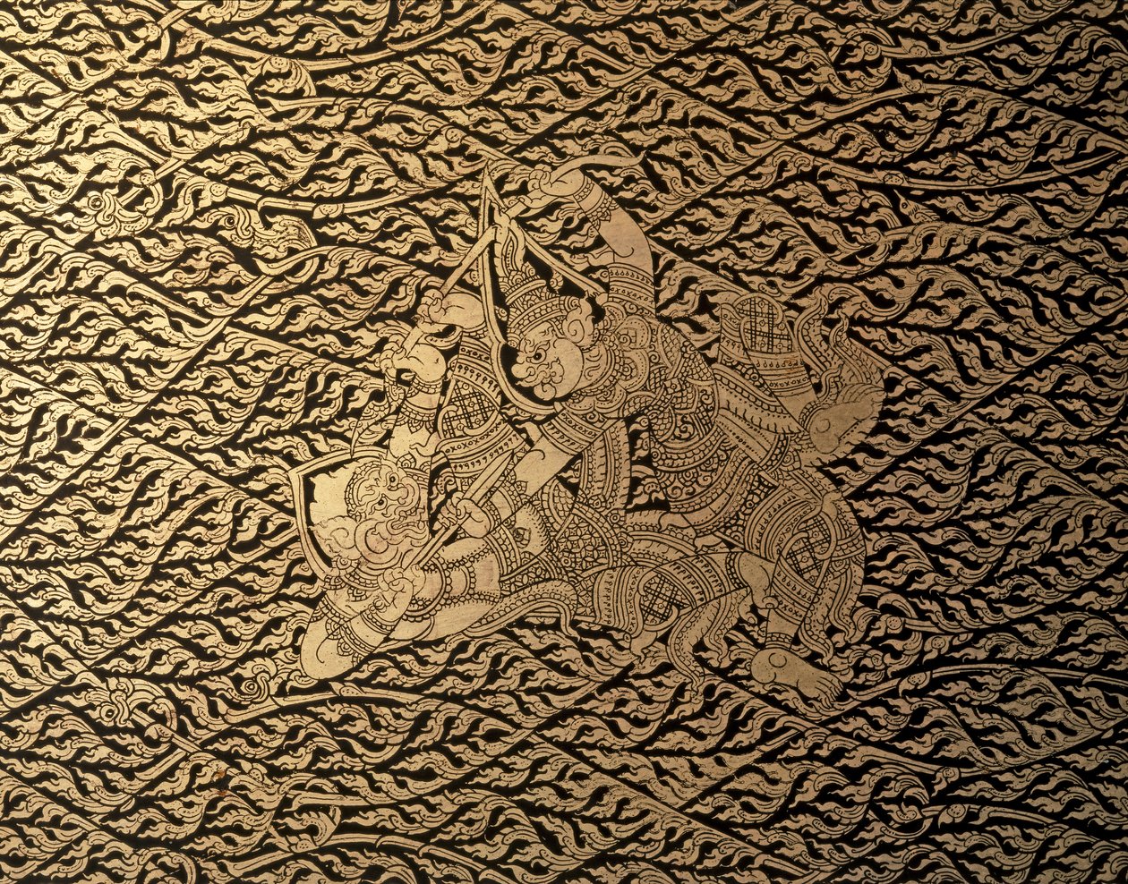THAI ART: Epizod z "Ramajany" z dekoracją Kra Nak. Etui na książki, Bangkok St... autorstwa Thai School