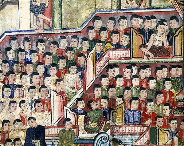 Wiharn Laikarn, odcinek z Jataka Sang Thong (fresk) autorstwa Thai School