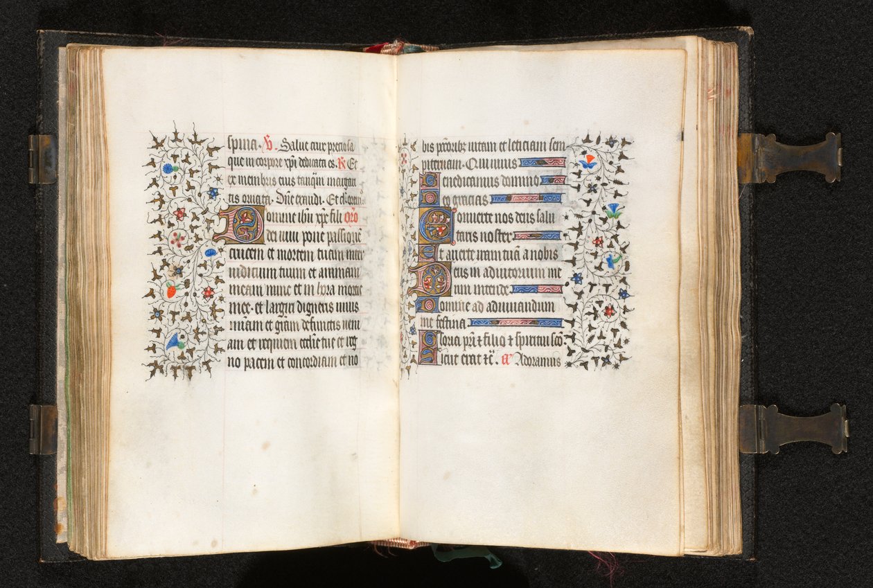 Book of Hours Korzystanie z Paryża: Fol. 105v, inicjał D ze zdobioną ramką, c. 1420. autorstwa The Bedford Master