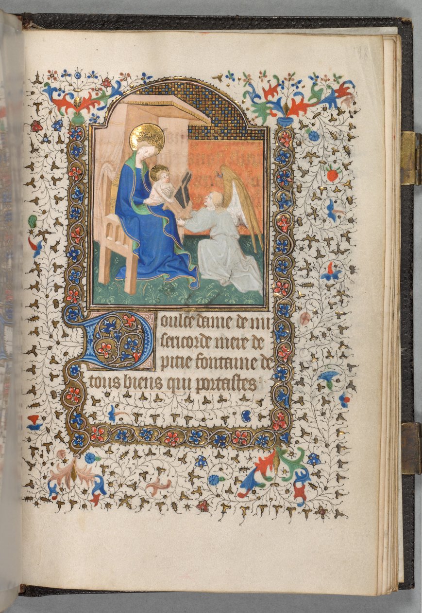 Book of Hours Korzystanie z Paryża: Fol. 198r, Madonna z Dzieciątkiem z Aniołem, ok. 198r. 1420. autorstwa The Bedford Master