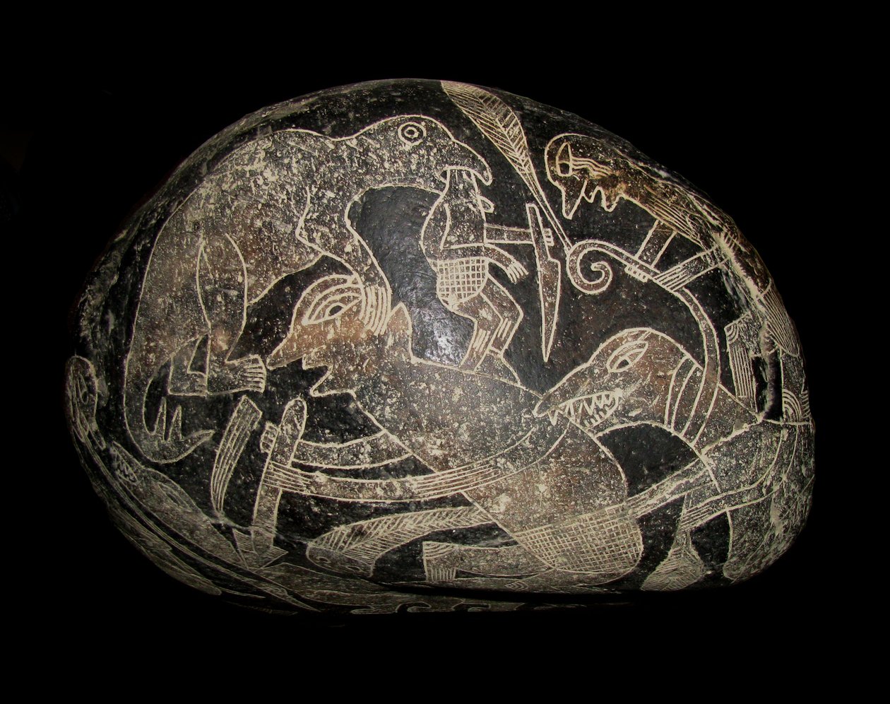 Kamień ica. Dinozaur zabijający człowieka. autorstwa The Ica stones.