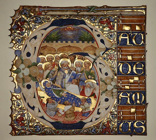 Marlay Cutting IT.18 Zaśnięcie Dziewicy, z graduału Santa Mattia w Murano, Wenecja, ok. 1450 (złoty liść i tempera na pergaminie) autorstwa The Master of the Murano Gradual