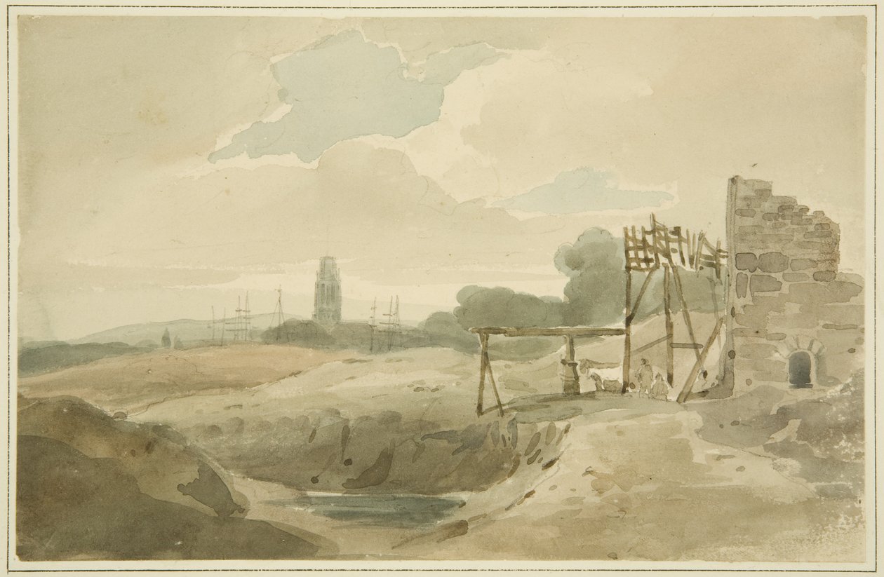 Stary wóz strażacki używany przy wykopywaniu nowego cięcia (między Ropewalk a Clift House) (ołówek i akwarela na papierze) autorstwa The Rev. John Eagles