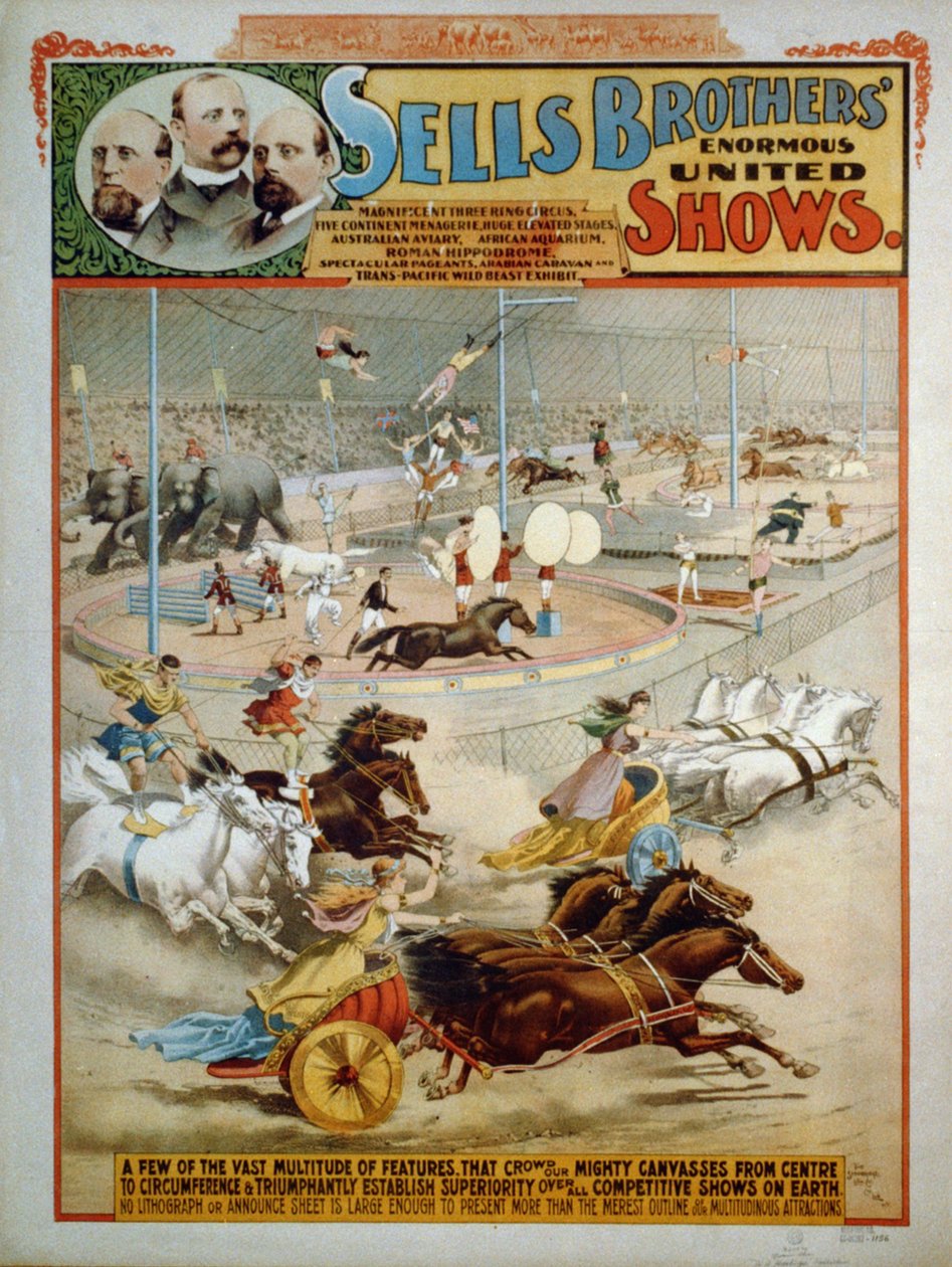 Sprzedaje ogromne przedstawienia braci, ok. 1885 autorstwa The Strobridge Lithographing Company