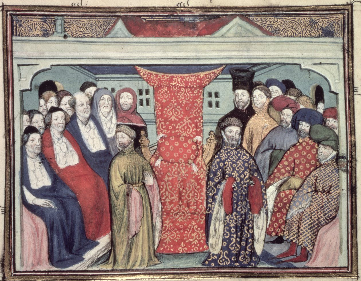 Harl 1319 f.57 Parlament w Westminster obala Ryszarda II i ogłasza księcia Lancaster królem Henrykiem IV autorstwa The Virgil Master
