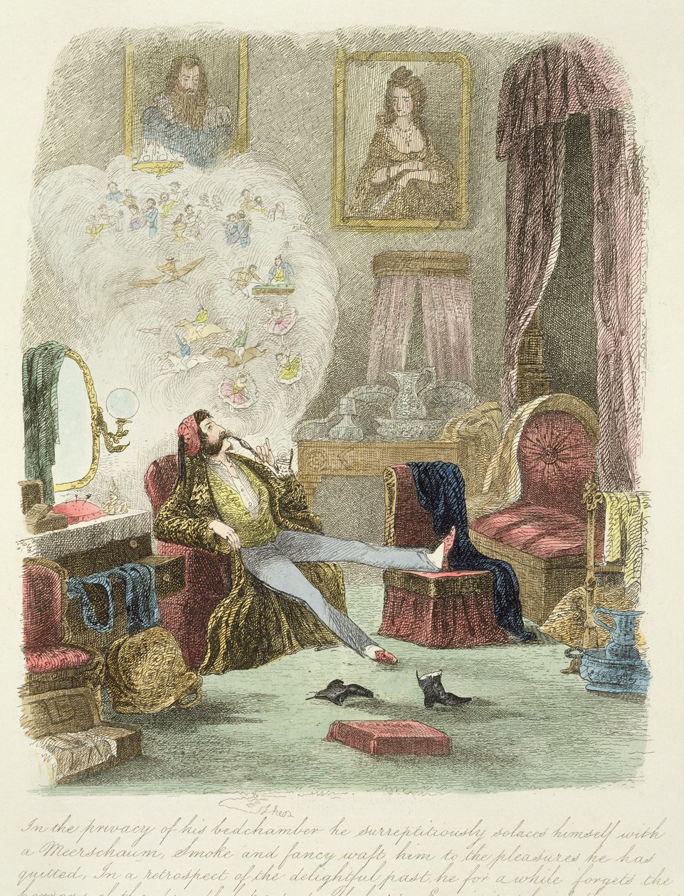 Ilustracja z „Wizyty wykwintnego Londynu do jego ciotek panieńskich w kraju”, opublikowanej w 1859 r. (patrz także 193200, 203629, 203631) autorstwa Theo