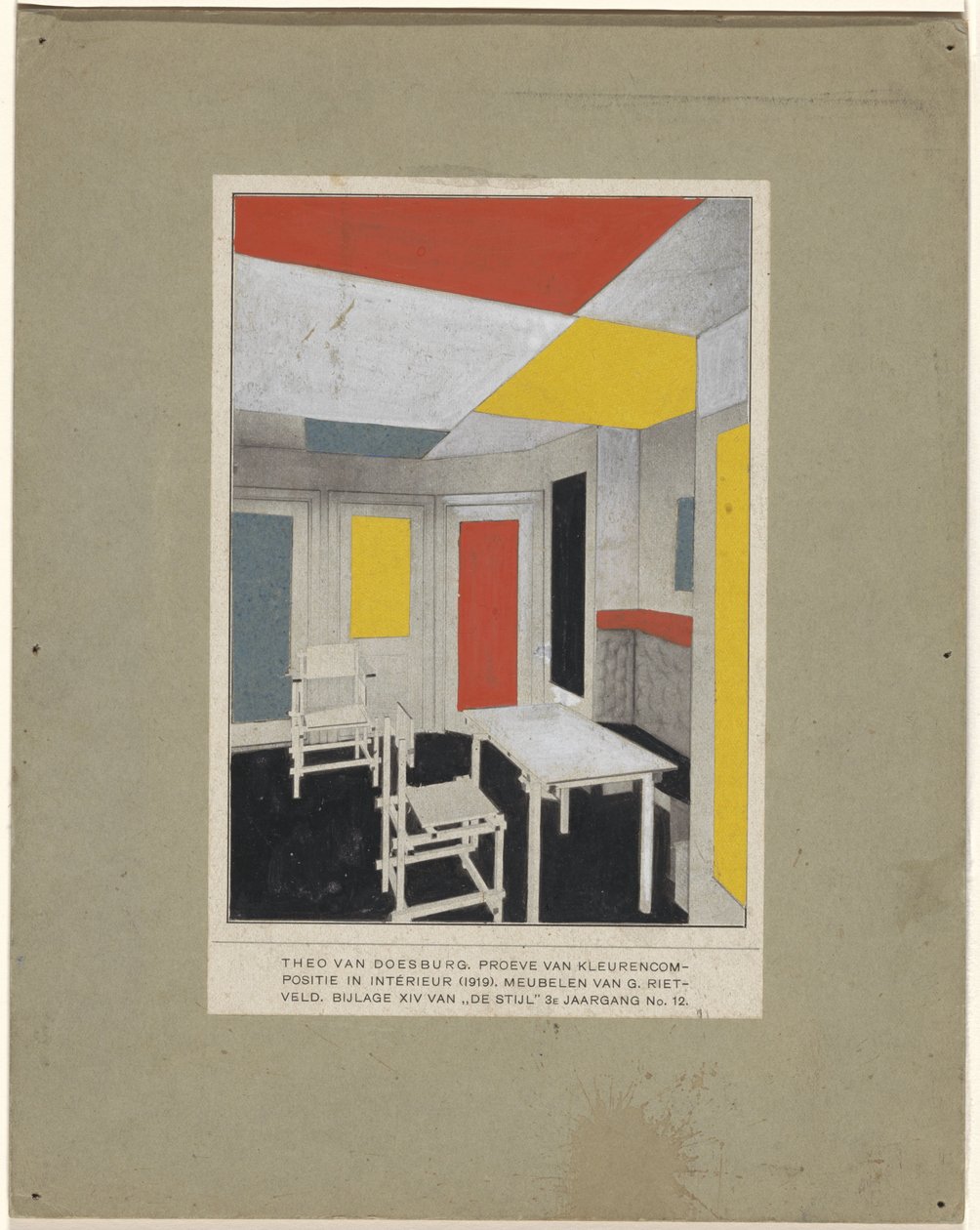 „Rozwiązanie kolorystyczne” Kompozycja kolorystyczna we wnętrzu autorstwa Theo van Doesburg