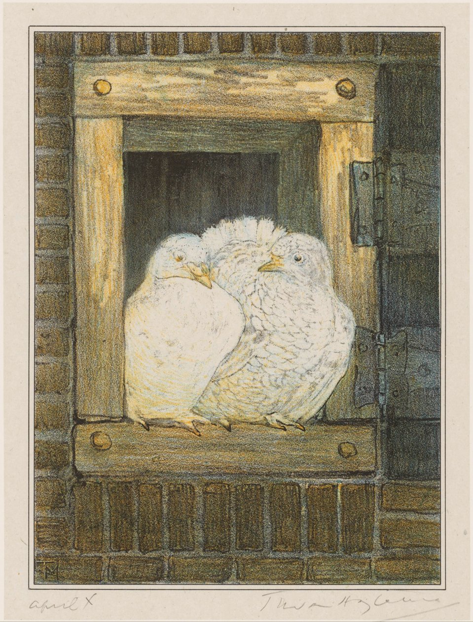 Białe gołębie w oknie autorstwa Theo van Hoytema (signed by artist)