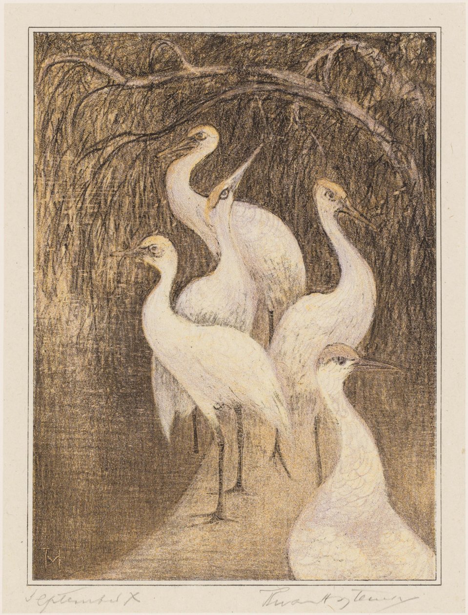 Sześć dźwigów na nabrzeżu autorstwa Theo van Hoytema (signed by artist)