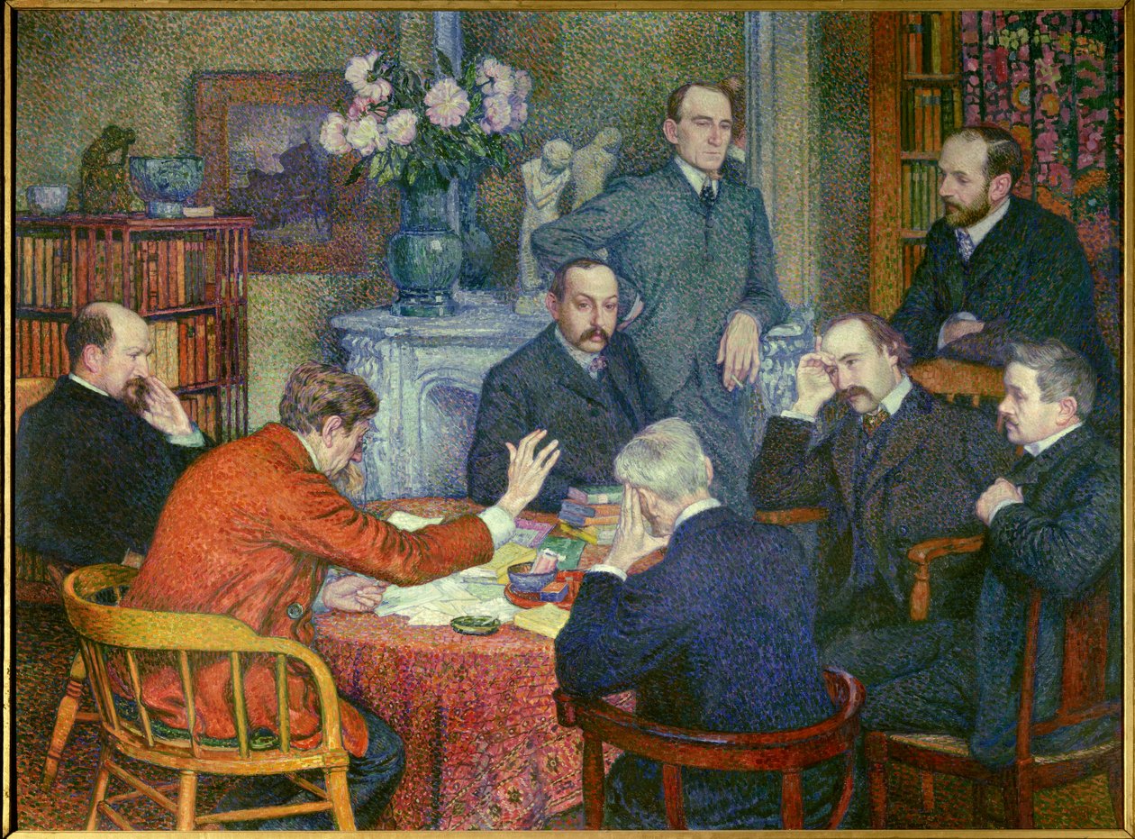 La Lecture (1903), wystawiony wokół Emile Verhaeren (1855-1916), belgijskiego poety socjalistycznego, malarza Crossa, pisarzy Maurice