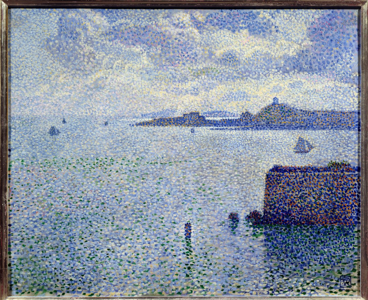 Żaglówki i ujście rzeki. Obraz Theodore Van Rysselberghe (1862-1926), Bel. autorstwa Théo van Rysselberghe