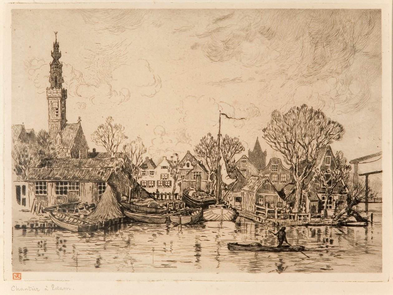 Stocznia w Edamie (Niderlandy) autorstwa Théo van Rysselberghe
