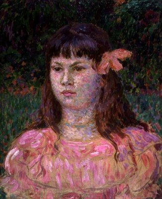 Różowa wstążka (Sylvie Lacombe), koniec lat 90. XIX wieku (olej na desce) autorstwa Théo van Rysselberghe