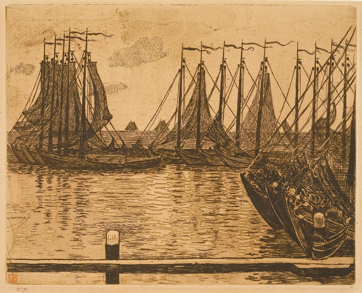 Volendam (Niderlandy), łodzie na redzie autorstwa Théo van Rysselberghe