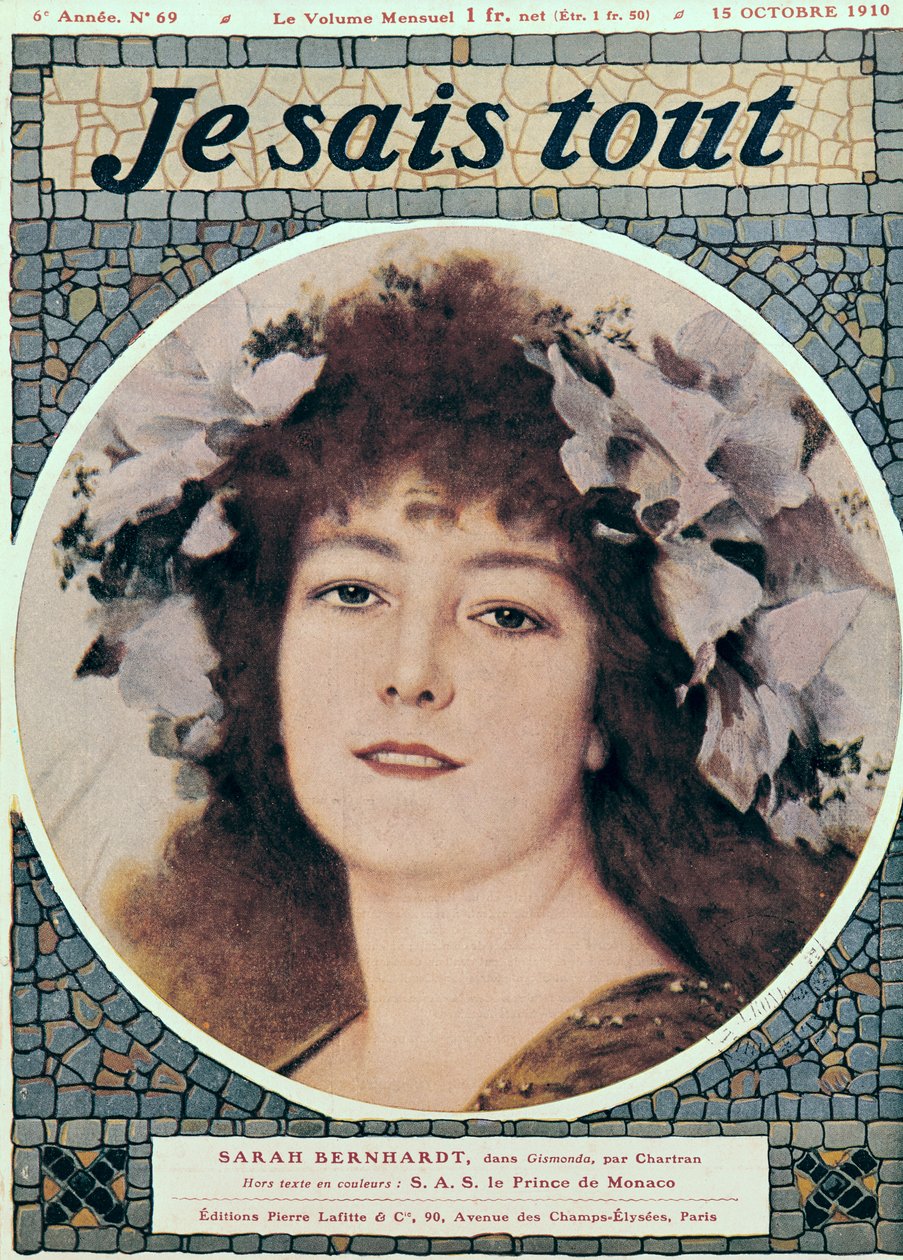 Sarah Bernhardt (1844-1923) w Gismonda by Victorien Sardou (1831-1908) przednia okładka „Je Sais Tout”, 15 października 1910 autorstwa Theobald Chartran
