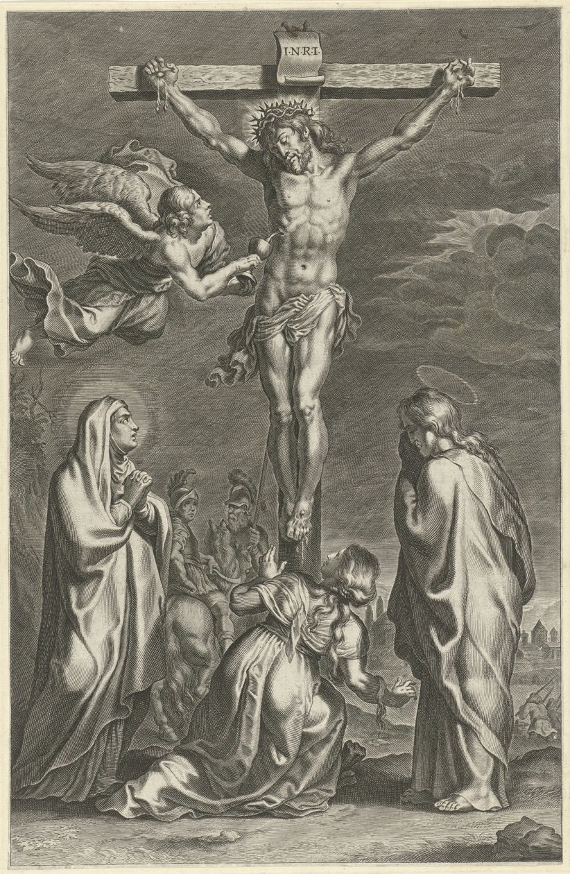 Chrystus na krzyżu Sceny ze Starego i Nowego Testamentu (tytuł serii) Breviarium romanum (tytuł serii) autorstwa Theodoor Galle (possibly)