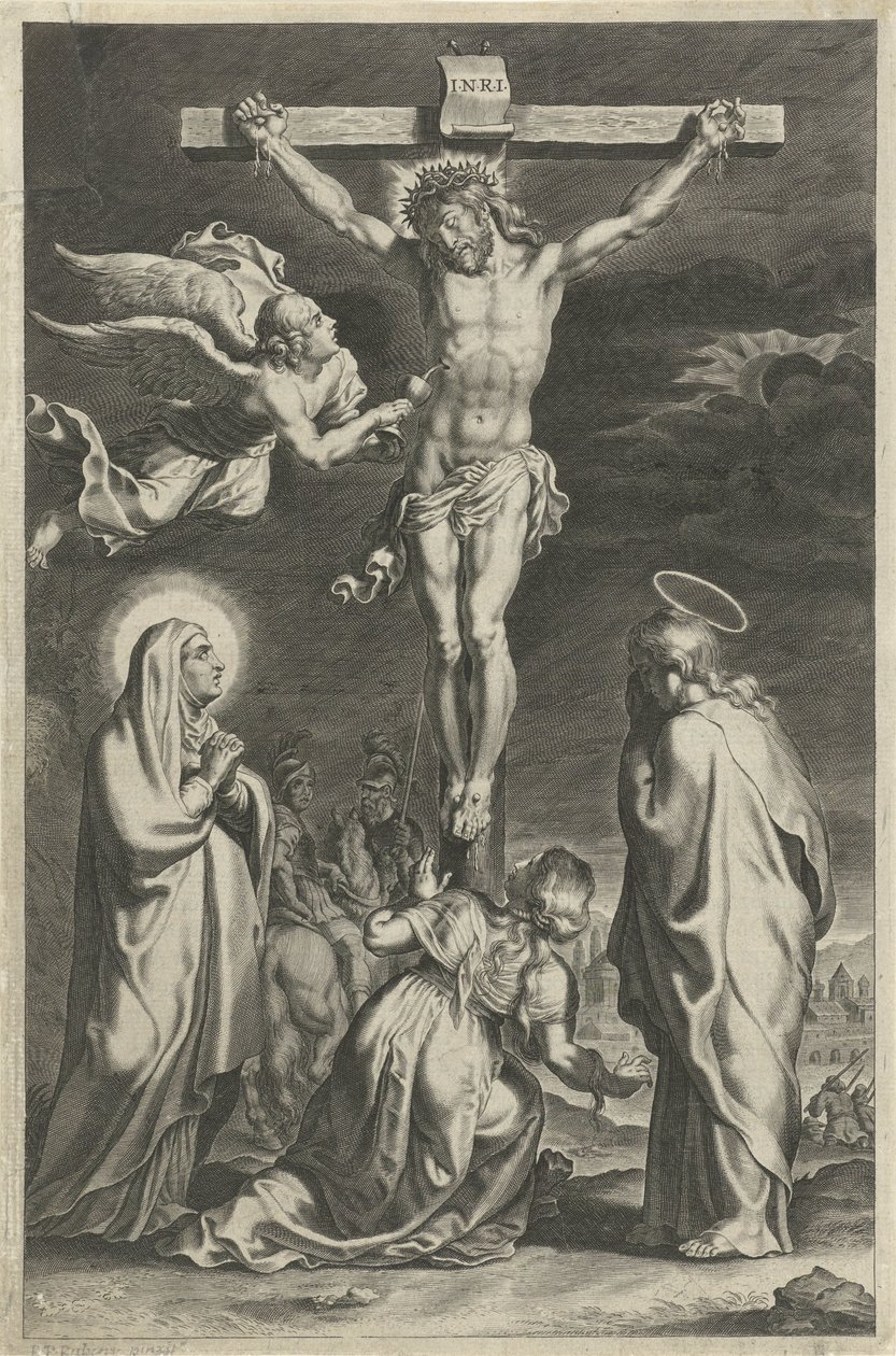 Chrystus na krzyżu Sceny ze Starego i Nowego Testamentu (tytuł serii) Breviarium romanum (tytuł serii) autorstwa Theodoor Galle (possibly)