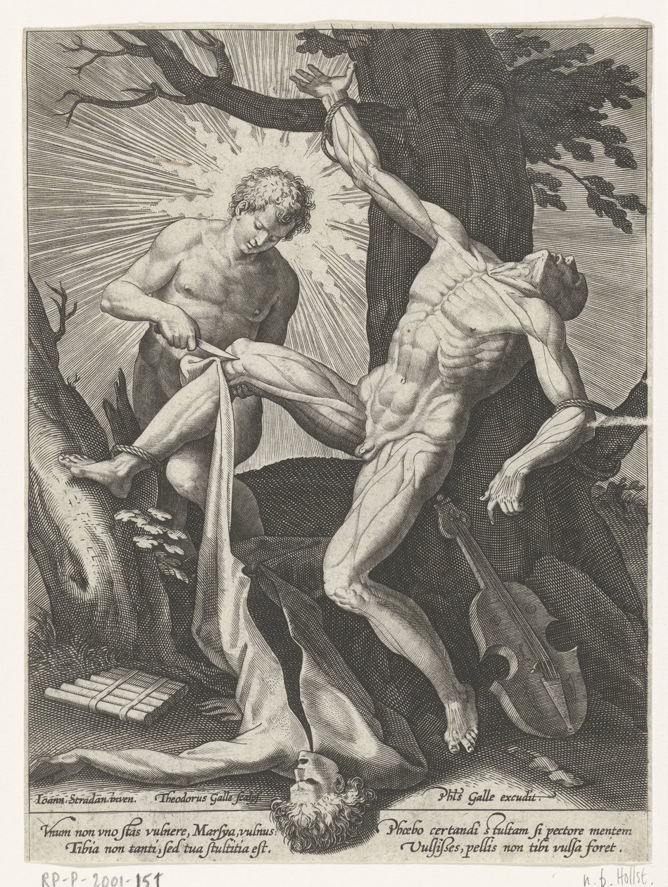 Apollo więdnie Marsjasza autorstwa Theodoor Galle