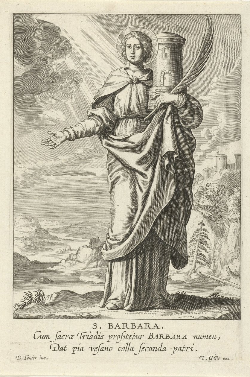 Św. Barbara Św. Barbara (tytuł na obiekcie) Kobiecy heiligen (tytuł serii) Mirror Illuminated Virgin (tytuł serii) autorstwa Theodoor Galle