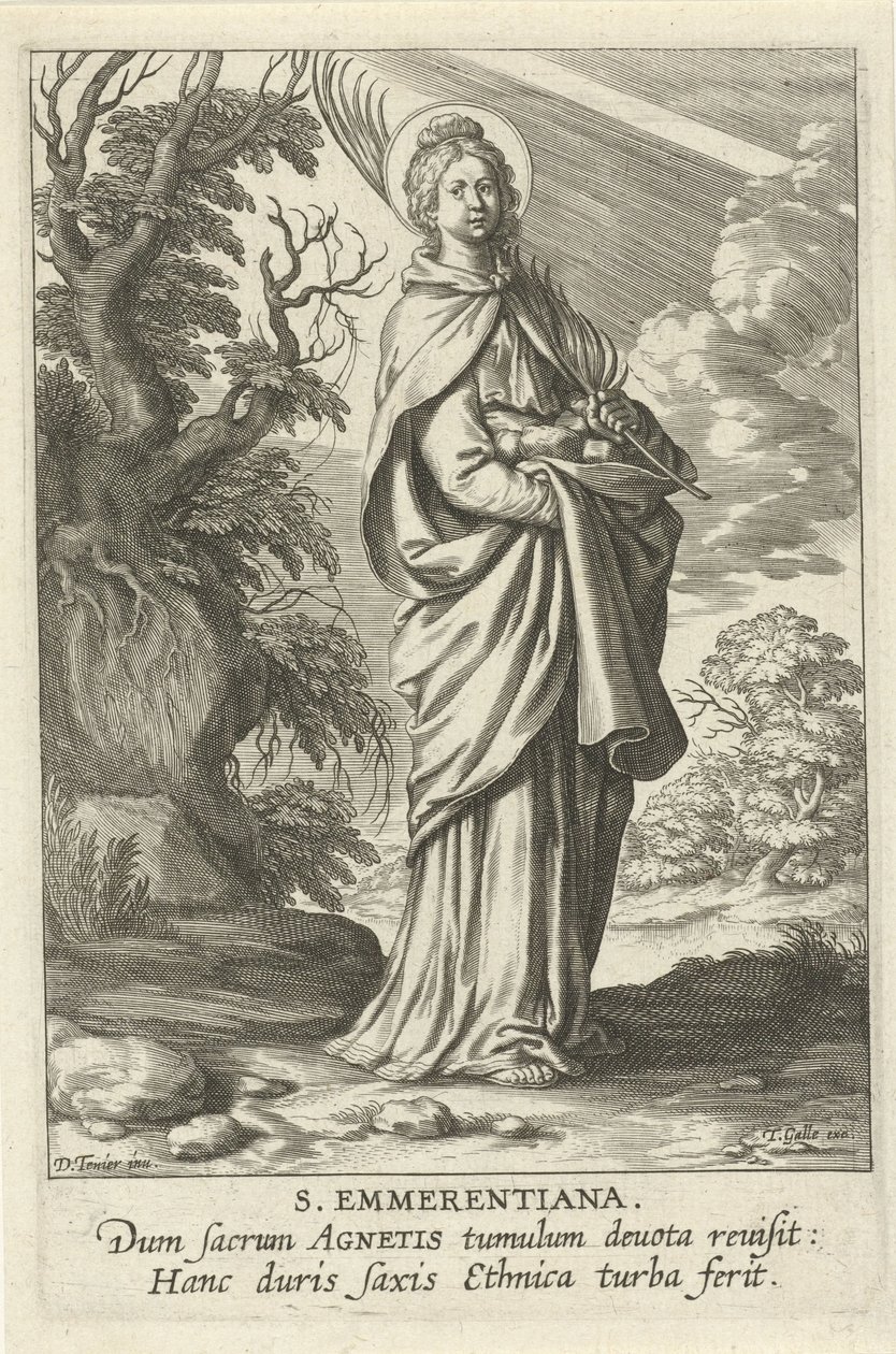 Heilige Emerentiana van Rome St. Emmerantiana (tytuł na obiekcie) Kobiecy heiligen (tytuł serii) Mirror Illuminated Virgin (tytuł serii) autorstwa Theodoor Galle