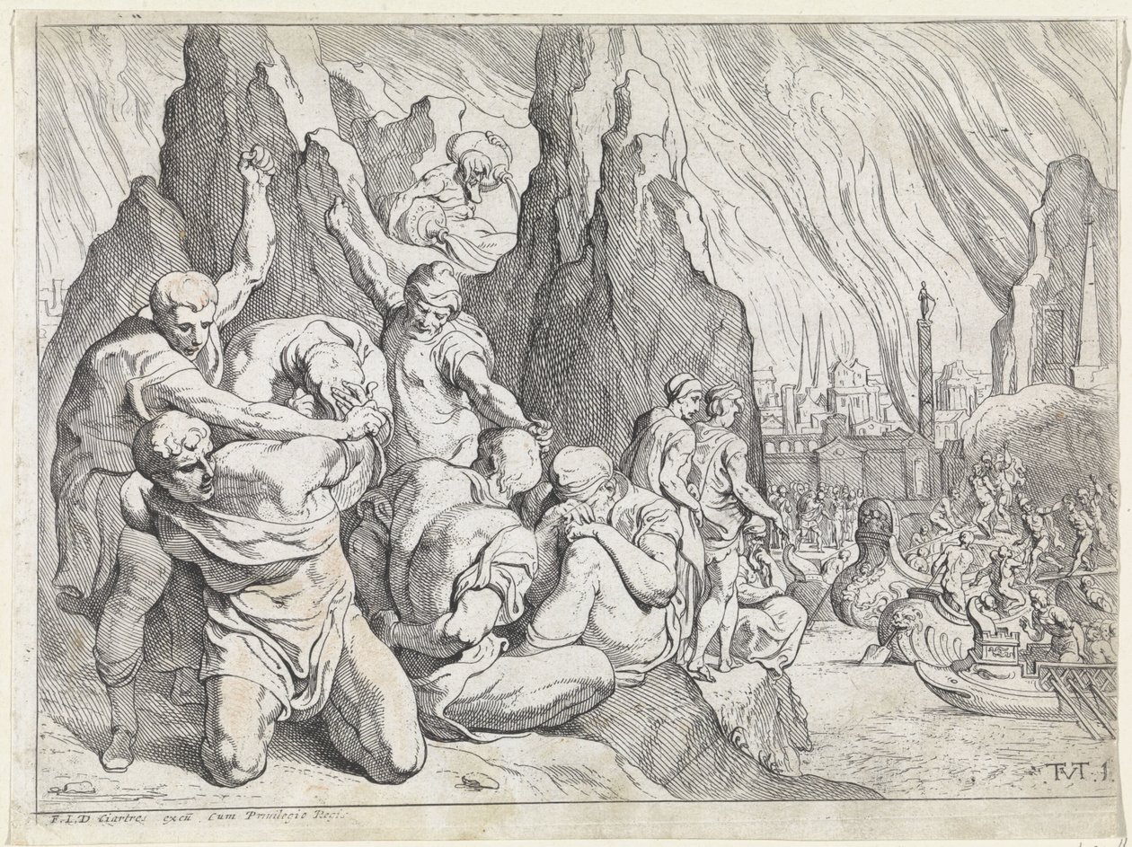 Grecy wyruszają po upadku Troi Prace Odyseusza (tytuł serii) autorstwa Theodoor van Thulden