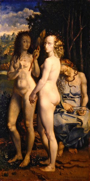 Die Parzen (Trzy losy) (olej na panelu) autorstwa Theodor Baierl