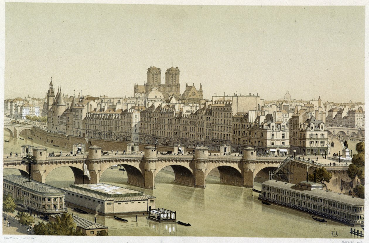 Ile de la Cite i Pont Neuf w Paryżu autorstwa Theodor Josef Hubert Hoffbauer