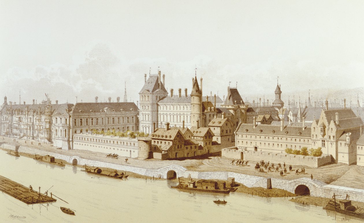 Luwr i Hôtel du Petit-Bourbon w 1622 r. za panowania Ludwika XIII, 1885 r. autorstwa Theodor Josef Hubert Hoffbauer