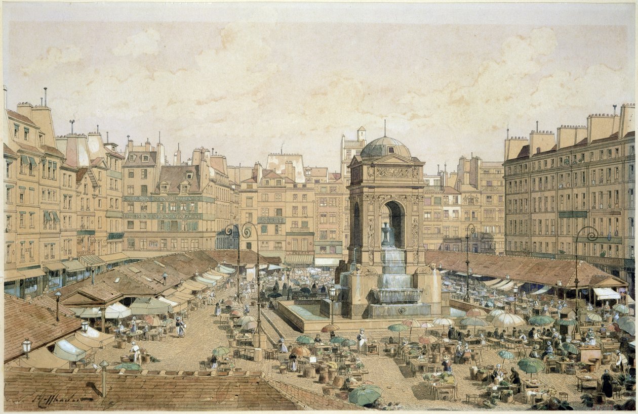 The Marche aux Innocents (pióro i atrament i toaleta na papierze) autorstwa Theodor Josef Hubert Hoffbauer
