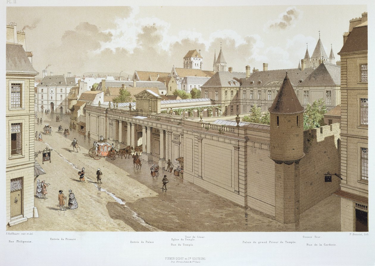Widok Świątyni w 1770 r., ilustracja z "Paryż poprzez wieki", 1885 r. autorstwa Theodor Josef Hubert Hoffbauer