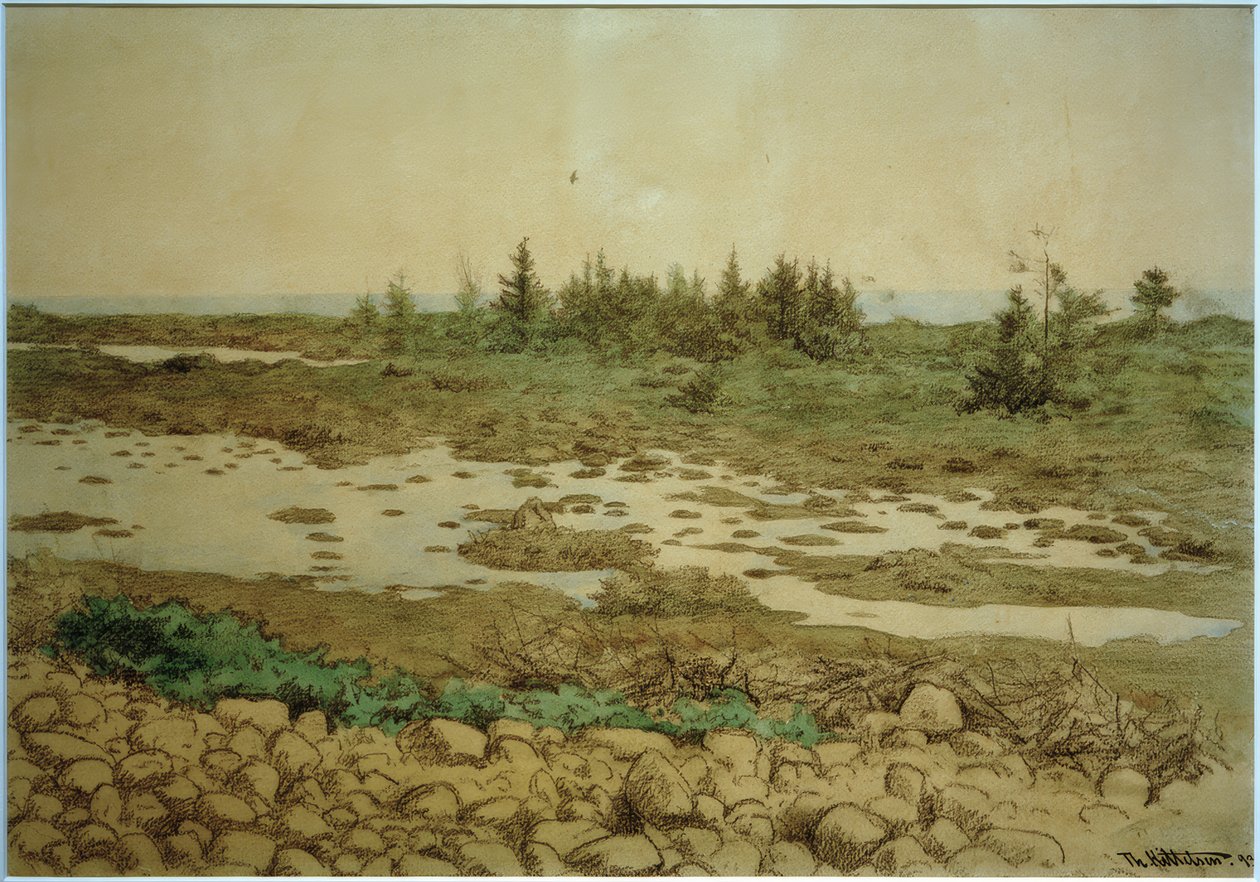 Toczące się kamienie, woda i krzaki autorstwa Theodor Kittelsen