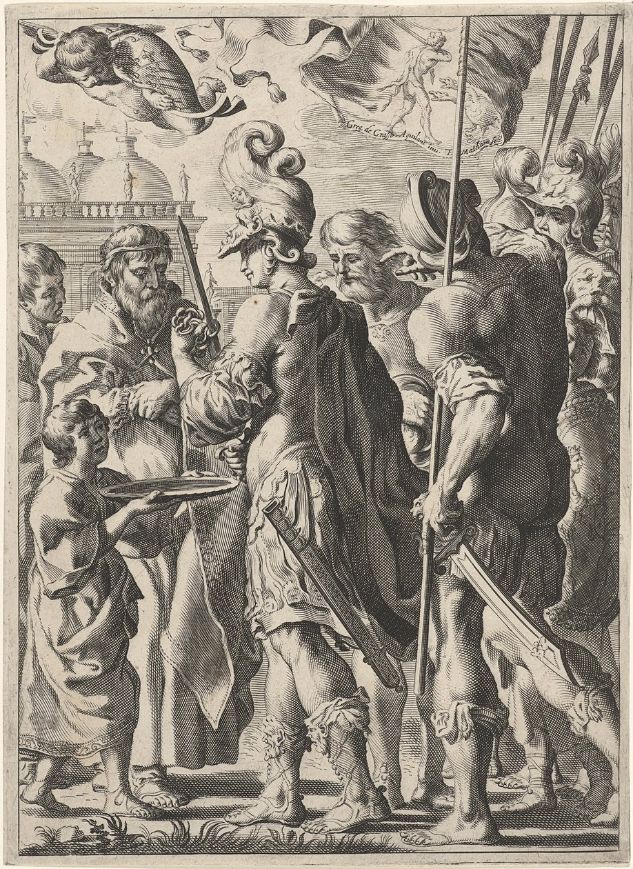 Aleksander Wielki przecinający węzeł gordyjski, XVII w. autorstwa Theodor Matham
