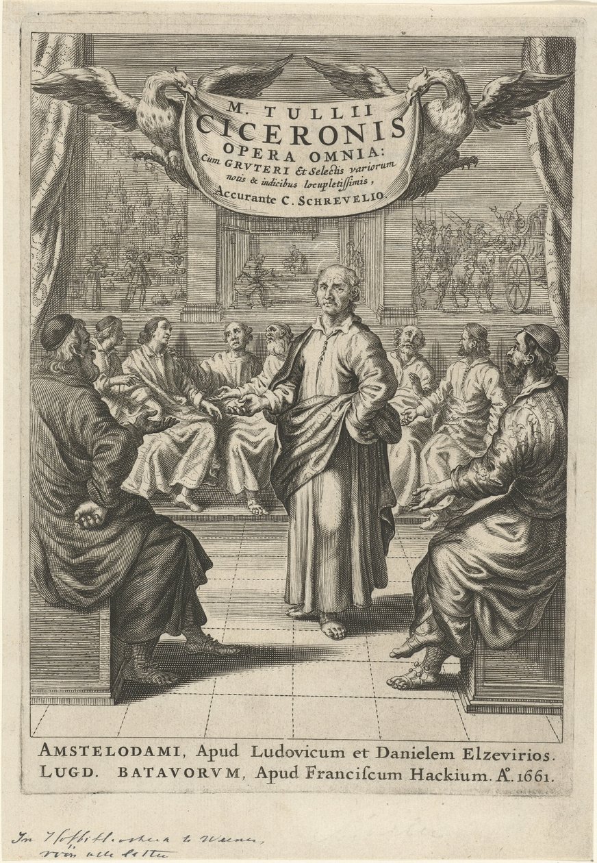Cyceron i omawianie liczb Strona tytułowa za: Cyceron, opera omnia, 1661 autorstwa Theodor Matham