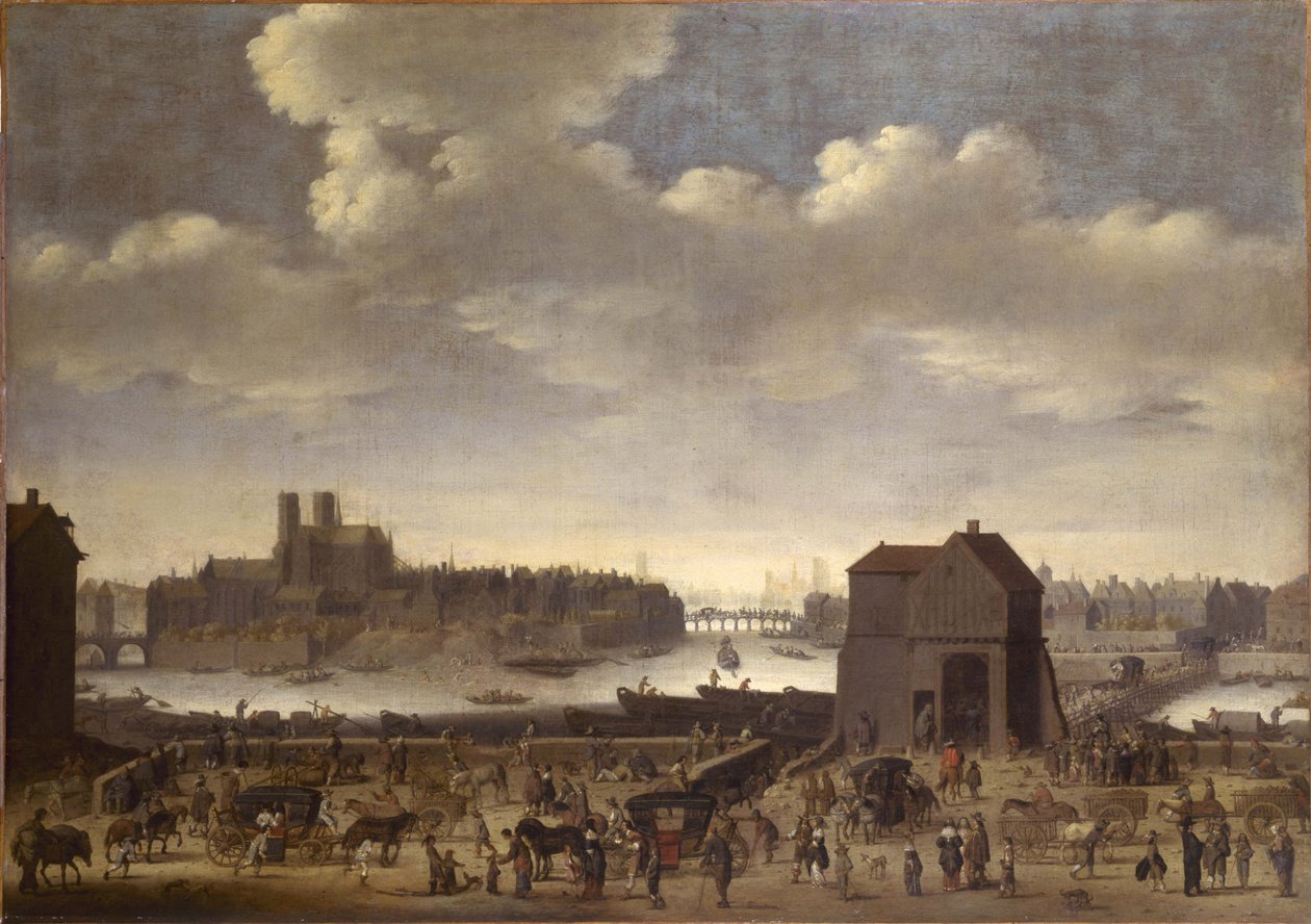 Quai i Pont de la Tournelle, ok. 1646, ok. 1646 (olej na płótnie) autorstwa Theodor Matham