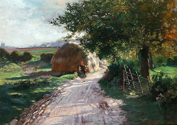 Wiejska ścieżka z małą dziewczynką ze Schwalm autorstwa Theodor Matthei