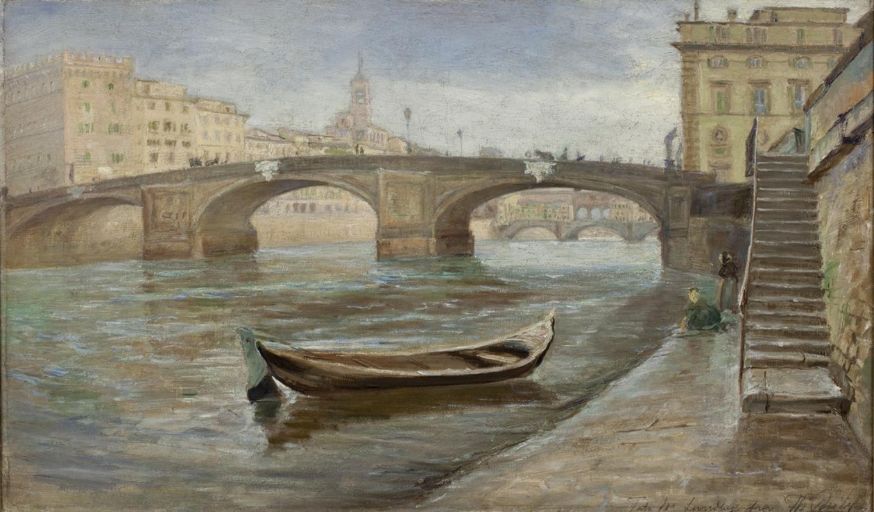 Pochmurny dzień we Florencji w pobliżu Ponte Santa Trinità autorstwa Theodor Philipsen