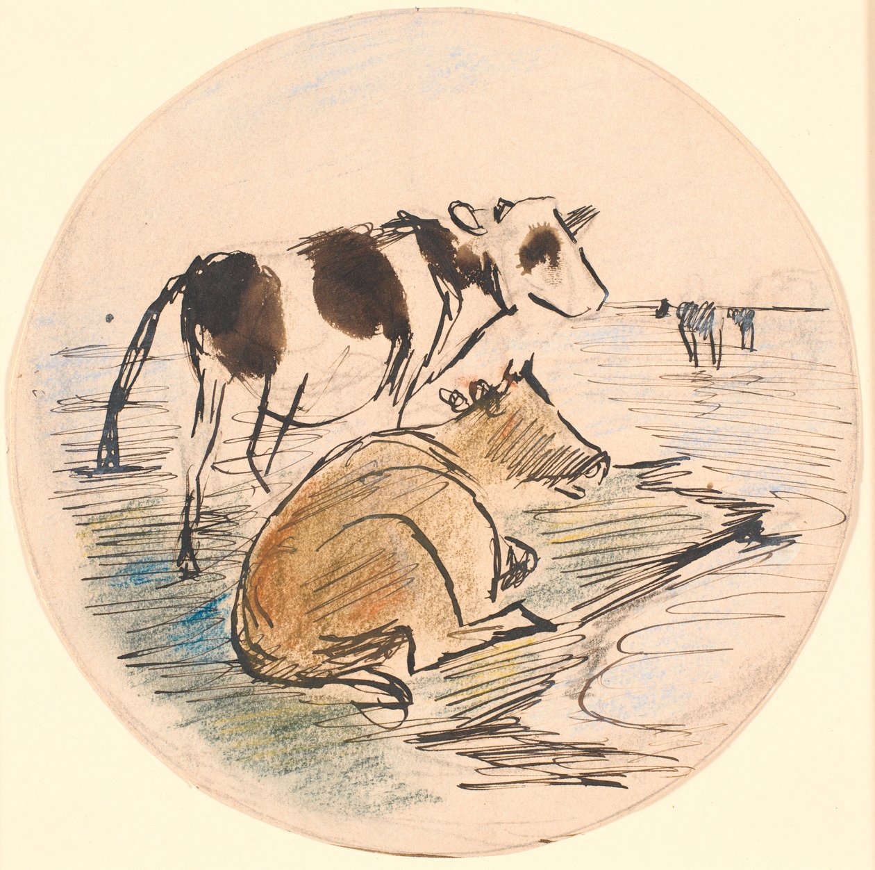 Cielęta na Saltholm (szkic do naczynia ceramicznego) autorstwa Theodor Philipsen