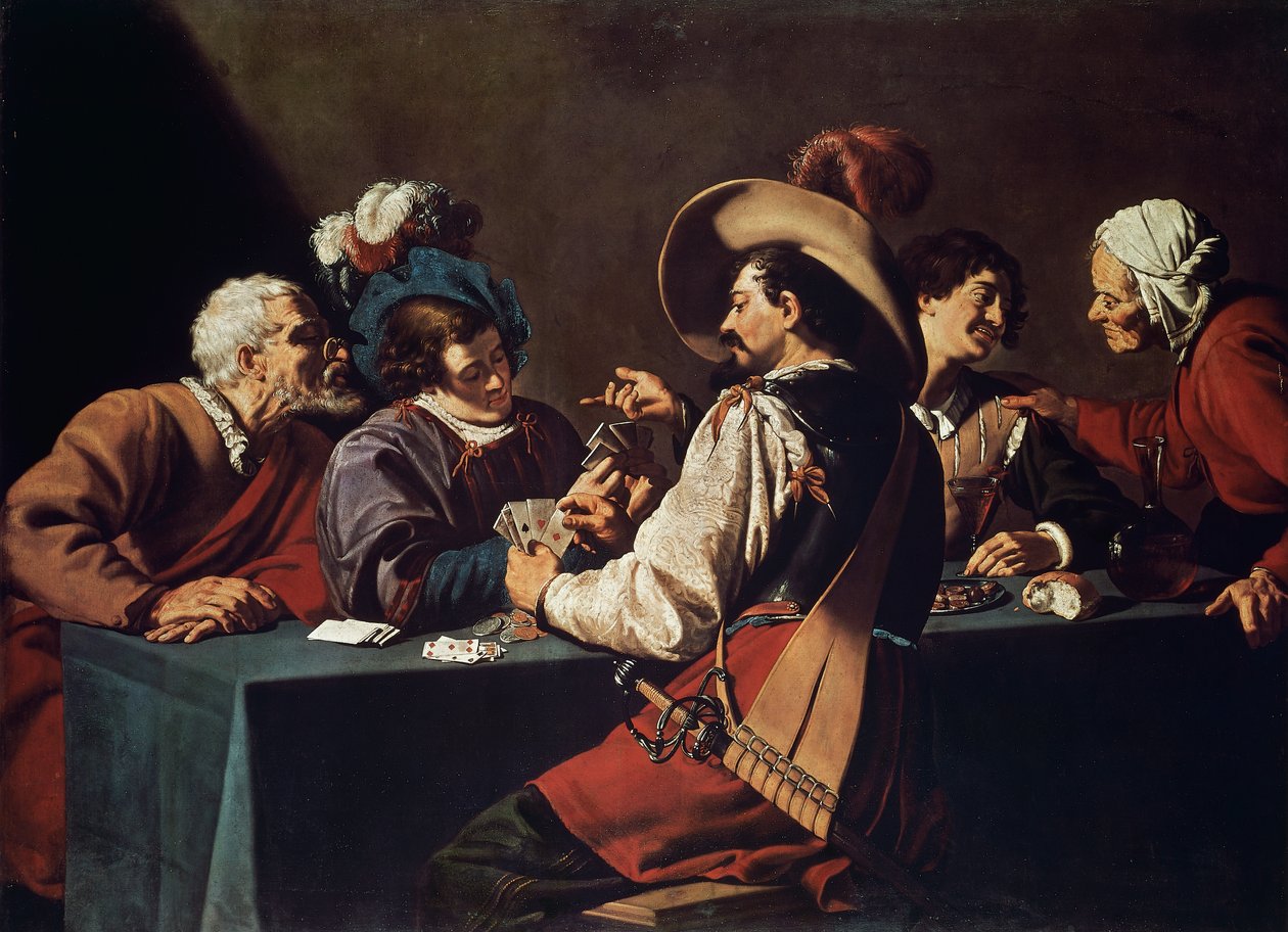 Gracze w karty, Theodor Rombouts (1597-1637), olej na płótnie. Flandria autorstwa Theodor Rombouts