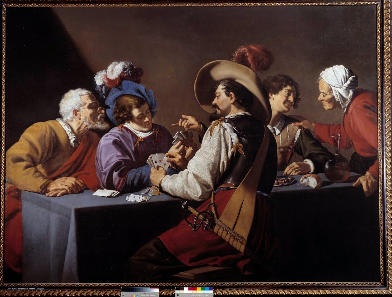 Gracze w karty, Brelan Obraz Theodore Rombouts (1597-1637) XVII w. Niedz. 1,52x2,06 m Antwerpia. Muzeum Koninklik - Gracze w karty, „brelan””. Obraz Theodore Rombouts (1597-1637) autorstwa Theodor Rombouts