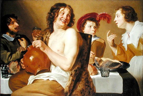 Figurki jedzące i pijące przy stole autorstwa Theodor Rombouts